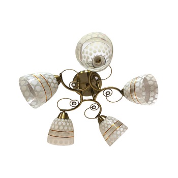 Lustra dc 1020/5, Schelet metal culoare antichizata, abajur mare alb transparent, 5*E27 Lustra dc 1020/5, Schelet metal culoare antichizata, abajur mare alb transparent, 5*E27