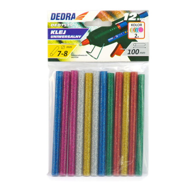 Baton silicon pentru pistol lipit, color, sidef, 12 buc, 8x100 mm