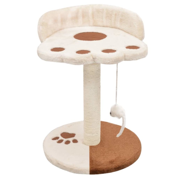 Ansamblu de joaca pentru pisici, vidaXL, Plus, 40 cm, Bej, stalp cu funie de sisal, imprimeu labute