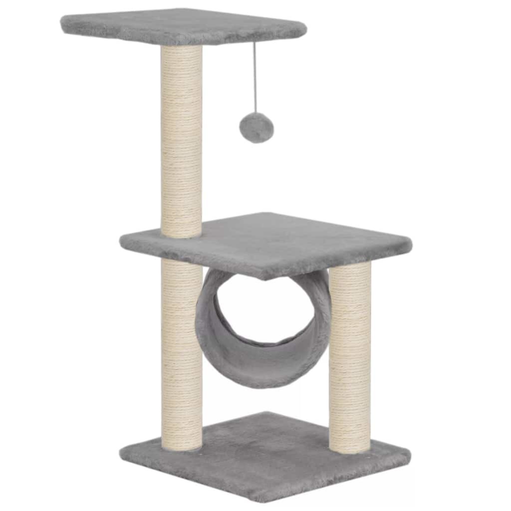 Ansamblu de joaca pentru pisici, vidaXL, Plus, stalpi funie de sisal, 65cm, Gri