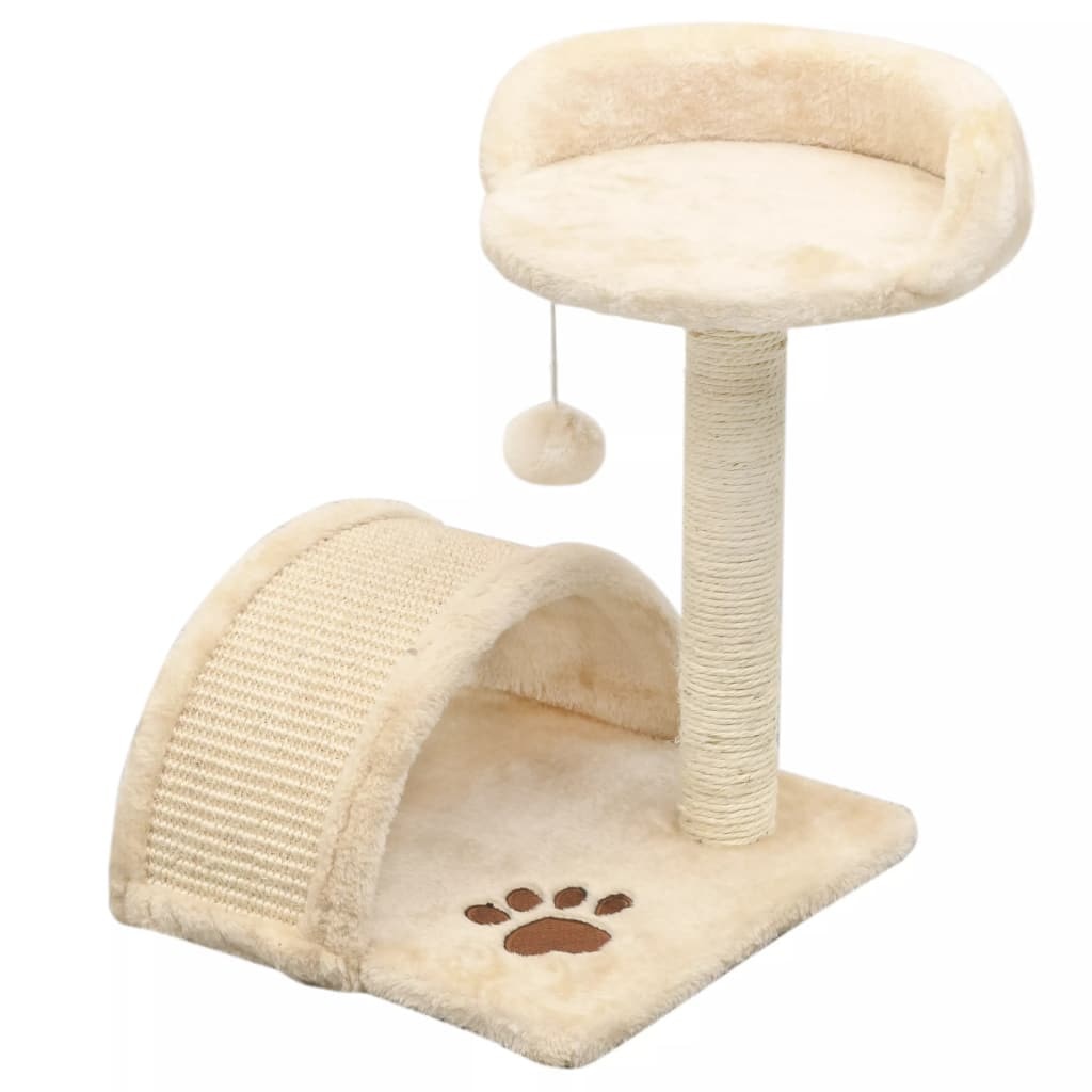 Ansamblu de joaca pentru pisici, vidaXL, Plus, 40 cm, Bej si crem, stalpi funie sisal si pod