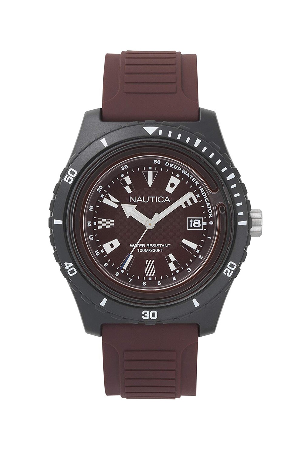 Nautica, Ceas rotund cu mecanism Quartz si curea de silicon, Rosu Bordeaux