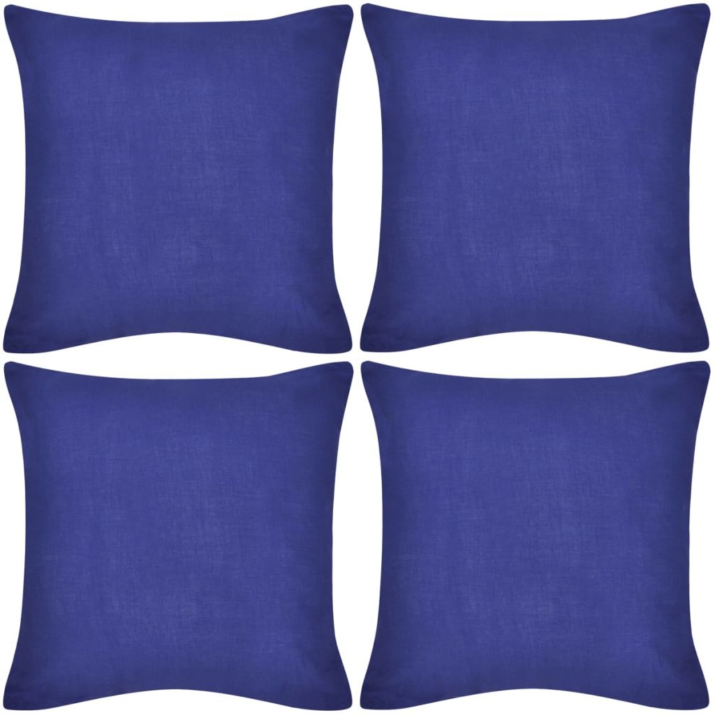 Set de 4 huse perna din bumbac, vidaXL, Bumbac, 80 x 80 cm, Albastru