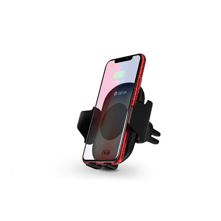 Devia szellőzőrácsba illeszthető vezeték nélküli autós töltő/tartó - 5V/1A - Devia Smart Infrared Sensor Wireless Fast Car Mo- Q