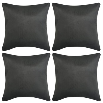 Set de 4 huse de perna decorativa, vidaXL, Poliester - imitatie piele intoarsa, 40 x 40 cm, Gri Set de 4 huse de perna decorativa, vidaXL, Poliester - imitatie piele intoarsa, 40 x 40 cm, Gri