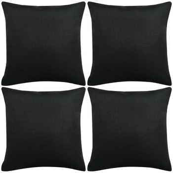 Set de 4 huse de perna cu aspect de panza, vidaXL, Poliester, 80 x 80 cm, Negru Set de 4 huse de perna cu aspect de panza, vidaXL, Poliester, 80 x 80 cm, Negru