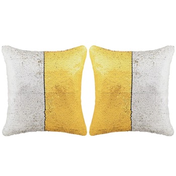 Set de 2 perne decorative cu model paiete, vidaXL, Bumbac, 45 x 45 cm, Auriu Set de 2 perne decorative cu model paiete, vidaXL, Bumbac, 45 x 45 cm, Auriu