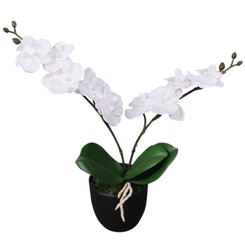Planta artificiala Orhidee in ghiveci, vidaXL, Plastic, 30 cm, Alb Planta artificiala Orhidee in ghiveci, vidaXL, Plastic, 30 cm, Alb