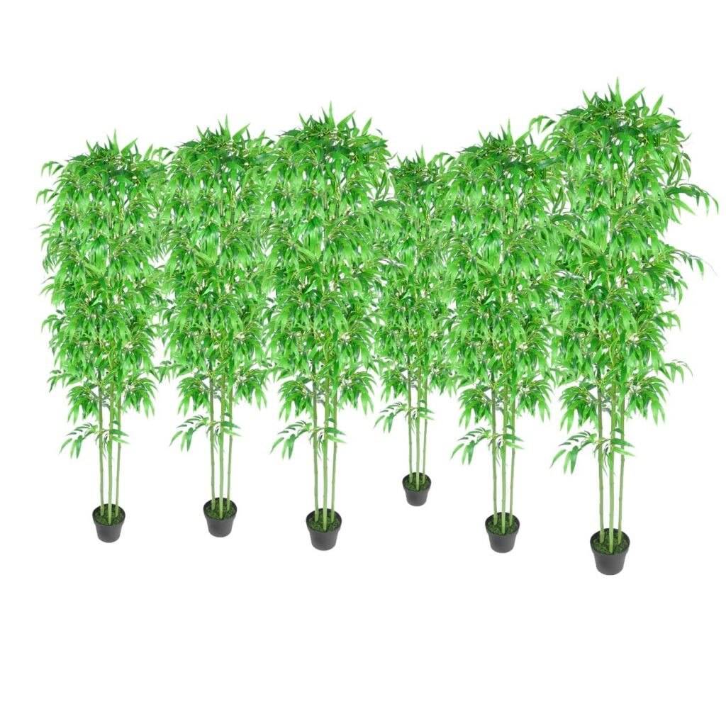Set de 6 plante artificiale tip bambus, vidaXL, Plastic, 190 cm, Verde inchis