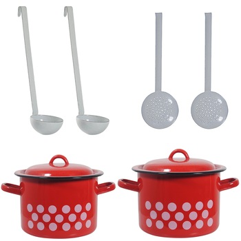 Pachet - 2 x Oala emailata cu capac si buline (10L, 15L) + 2 x Polonic + 2 x Spumiera Pachet - 2 x Oala emailata cu capac si buline (10L, 15L) + 2 x Polonic + 2 x Spumiera