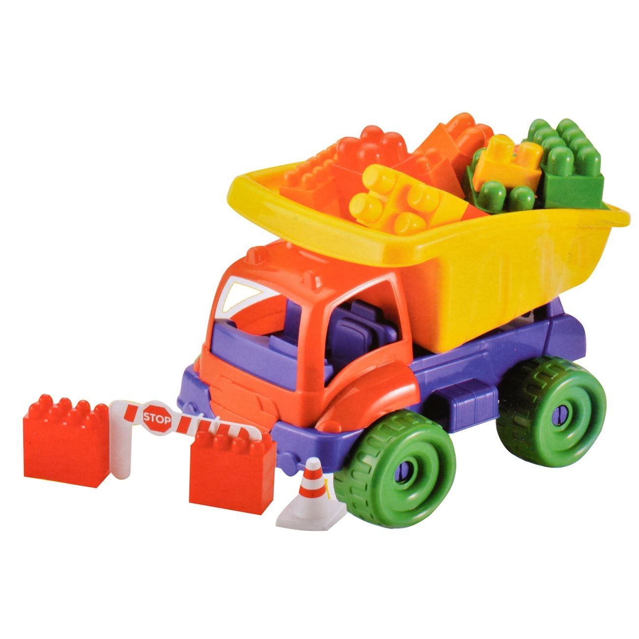 Cuburi multicolore in cisterna plus semne de circulatie pentru copii , 40 de cuburi de construit