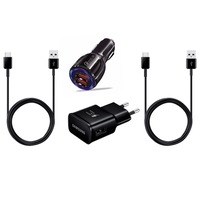 set 4buc  1 original samsung incarcator retea fast 9v167 a or 5v2a 2 cablu date type-c  incarcator masina fast 2xusb 9v31a black -bulk imagen 2_0_
0