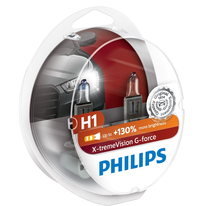 Комплект халогенни крушки за фарове Philips H1 Xtreme Vision+130%, 12V, 55W, P14.5S, 2 бр