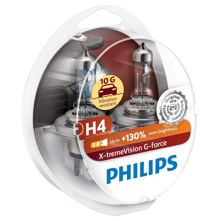 Philips H4 Xtreme Vision+130% 10G ellenálló Halogén autós izzó, 12V, 60/55W, P43T-38, 2 db
