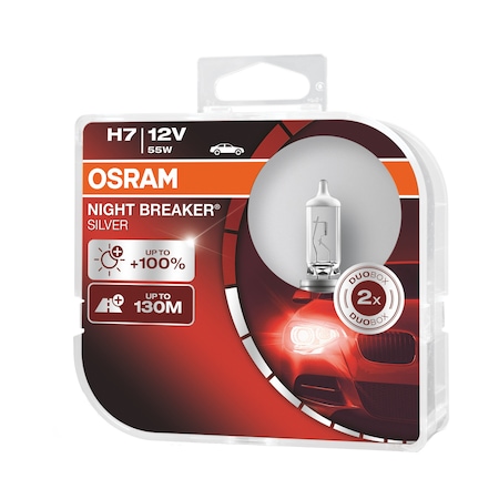 Set 2 becuri auto cu halogen Osram H7 Night Breaker Silver +100%,55W, 12V, PX26D