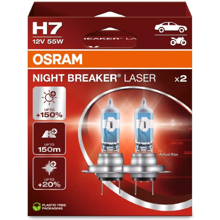 Комплект 2 халогенни крушки Osram H7 Night Breaker Laser Next Gen +150%, 55W ,12V, PX26D