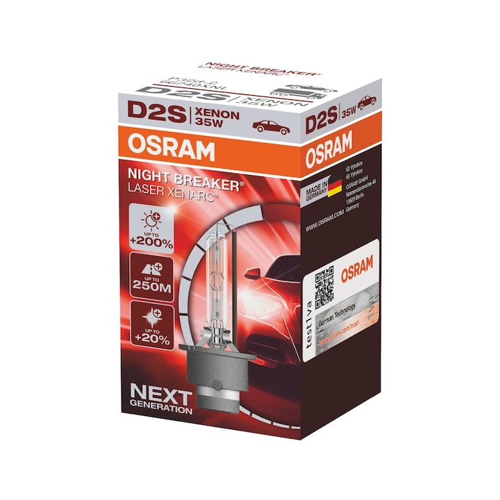 Osram D2S Night Breaker Laser + 200% Autós xenon fényszóró izzó, 35W, P32d-2, 1 db/doboz