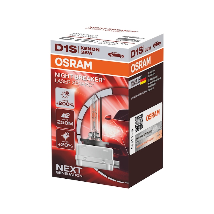Osram D1S Night Breaker Laser + 200% Autós xenon fényszóró izzó, 35W, PK32d-2, 1 db/doboz