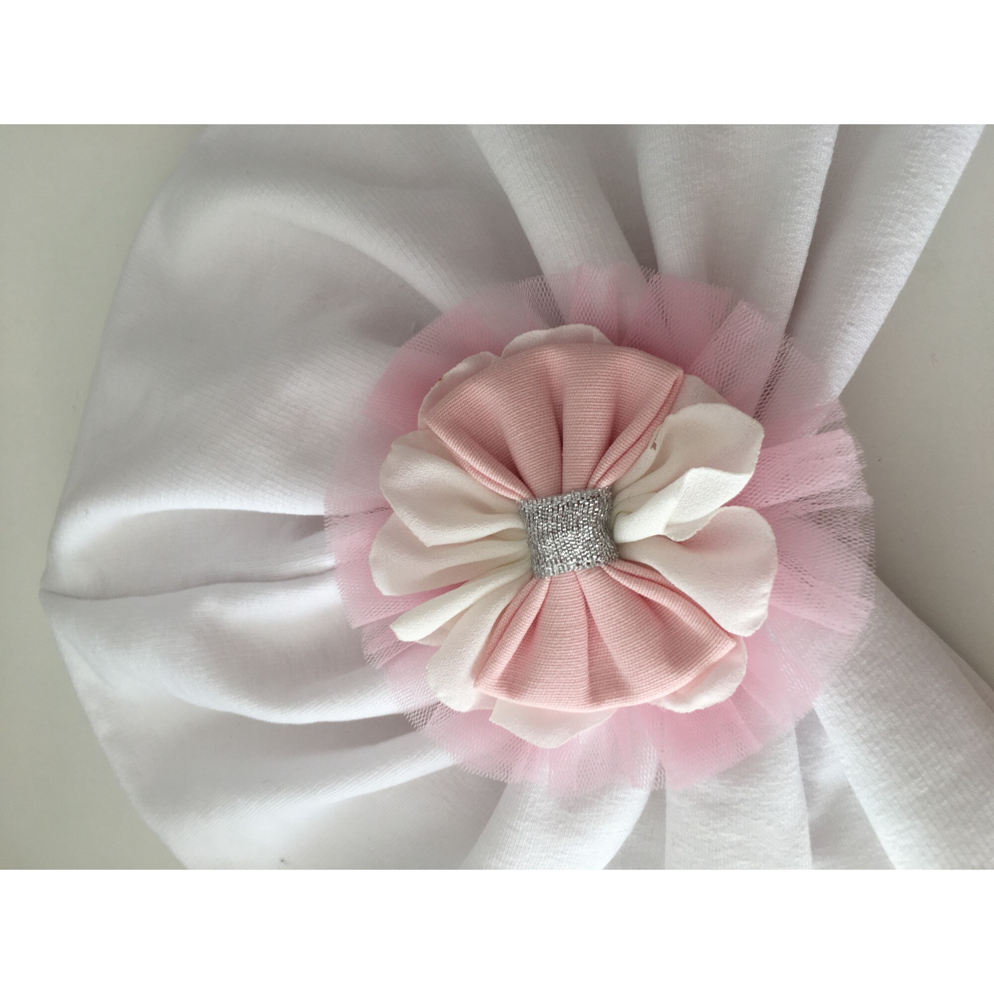 Turban Fetita Alb Cu Floare Roz Iarna Ocazie Botez 3 6 Luni Emag Ro