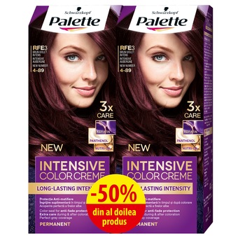 Pachet promo: 2 x Vopsea de par permanenta Palette Intensive Color Creme RFE3 Brun violet, 2 x 110 ml Pachet promo: 2 x Vopsea de par permanenta Palette Intensive Color Creme RFE3 Brun violet, 2 x 110 ml