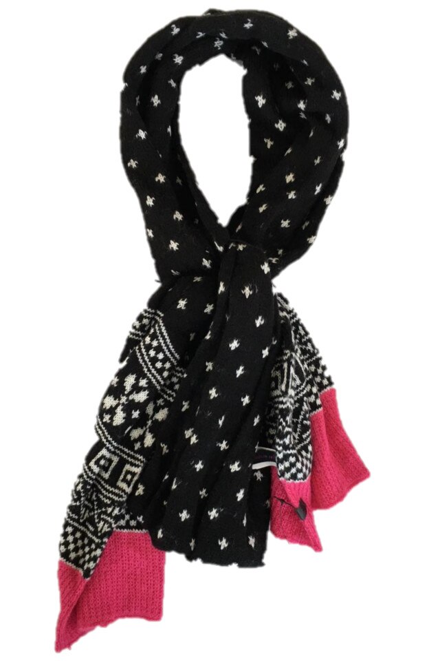 Fular Dama Tricotat Negru Cu Alb