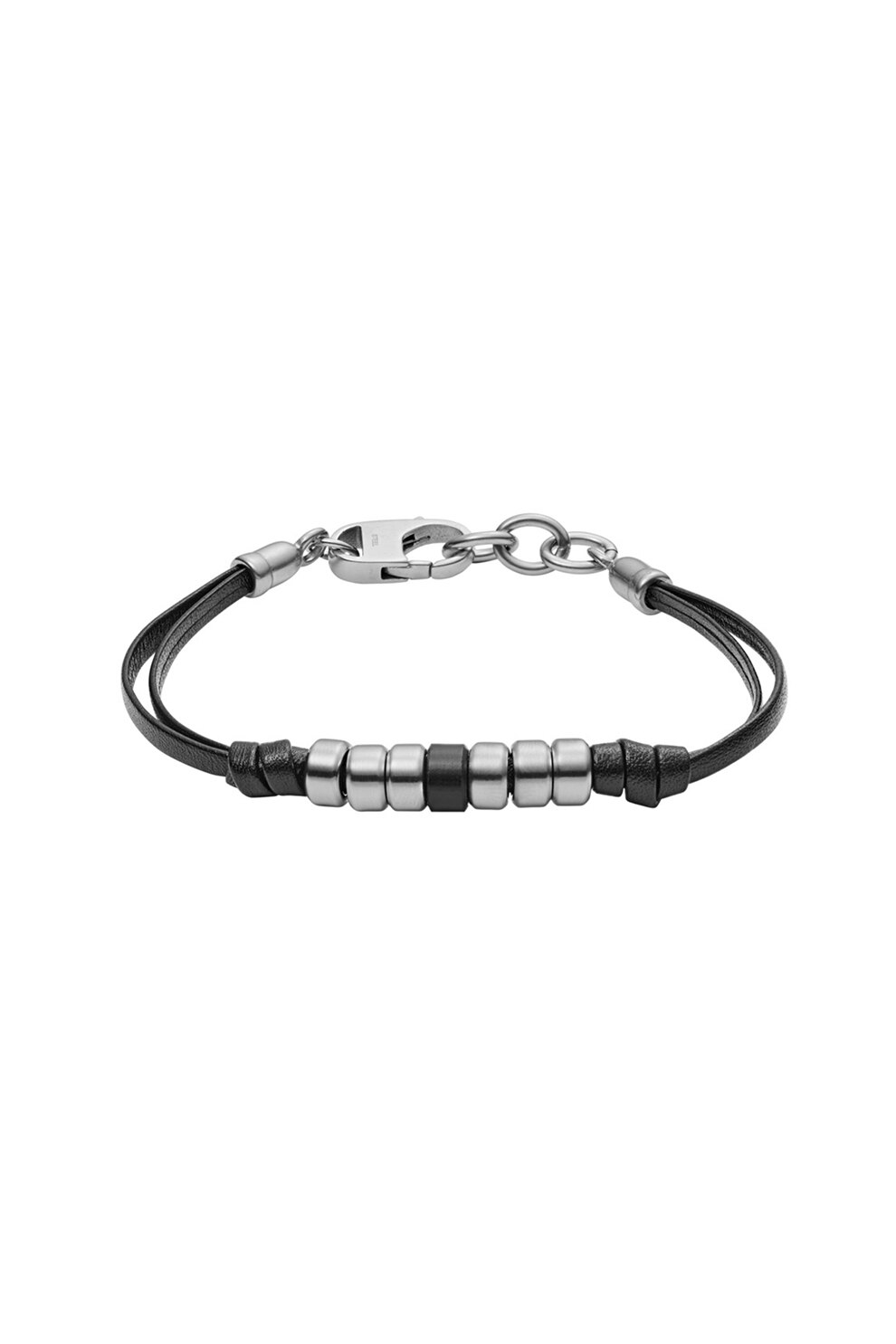 Fossil, Bratara de piele cu margele Vintage Casual, Negru/Argintiu