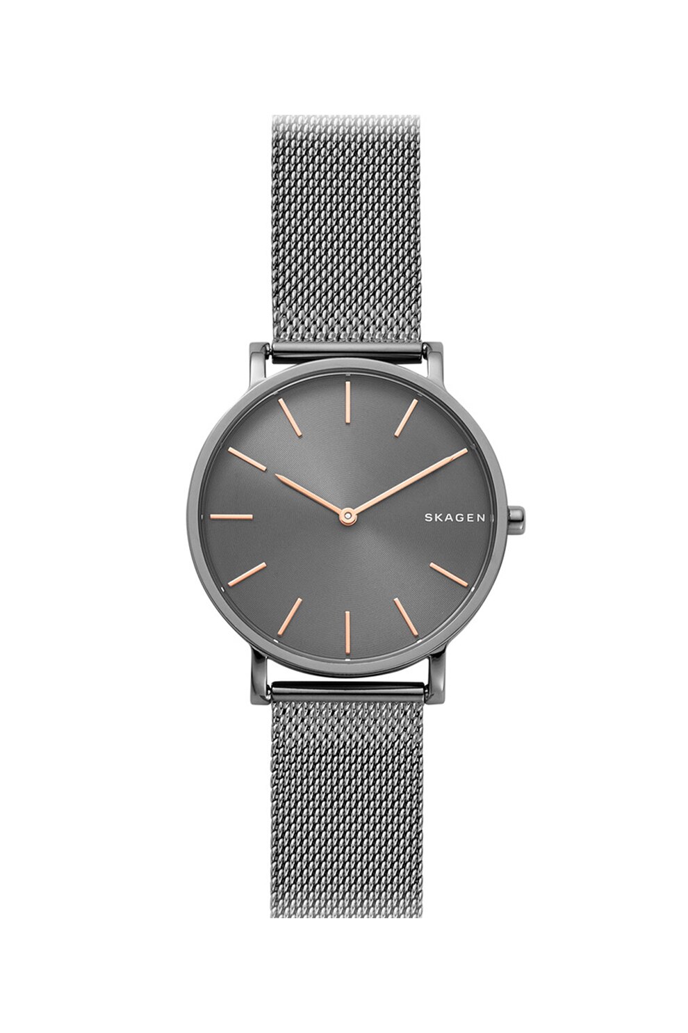 Skagen, Ceas din otel inoxidabil cu bratara cu model plasa, Argintiu inchis