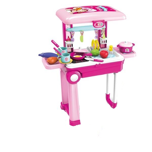 Bucatarie cu aragaz si accesorii tip troller 3 in 1 30x39x14 cm roz Roz