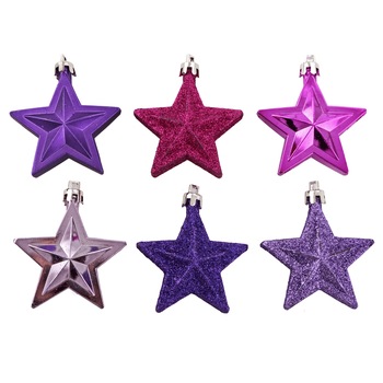 Set 6 globuri mici forma stea pentru Craciun, Multicolor Set 6 globuri mici forma stea pentru Craciun, Multicolor