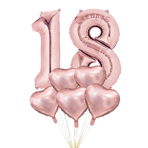 Baloane majorat BigStar, 1 si 8 rose gold, 101 cm + 5 inimi rose gold, 45 cm