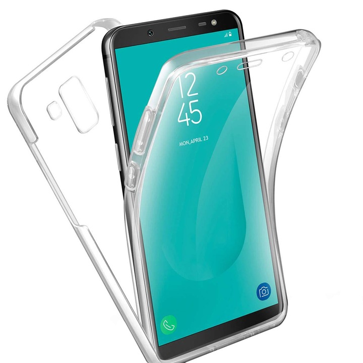 Husa pentru Samsung J6 Plus, (J610) - Full Body, Gekko 360° (Fata+Spate) - silicon+plastic, TRANSPARENTA Transparent Carcasa