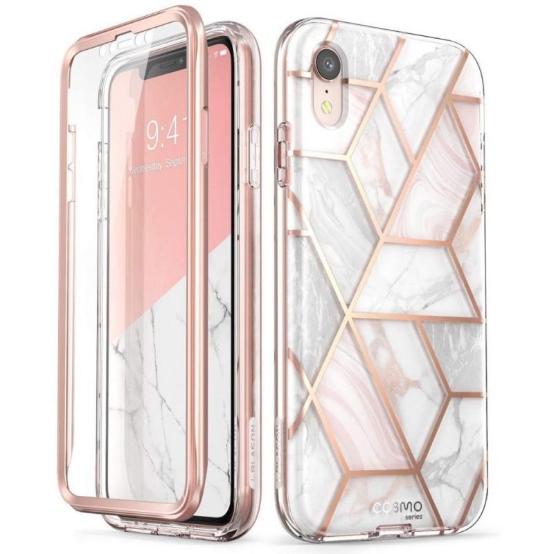 Carcasa stylish Supcase Cosmo iPhone XR cu protectie display, Marble