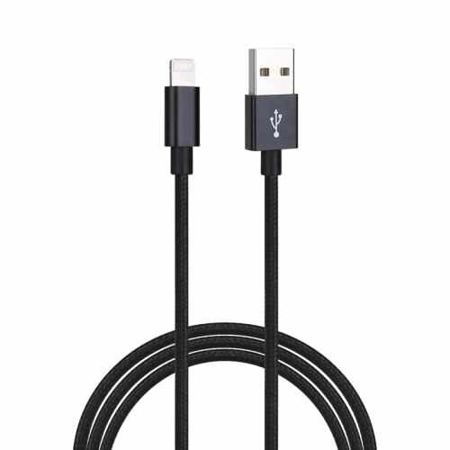 Cablu de date Lightning pentru iPhone, iPod, iPad, 3M, ranforsat, negru