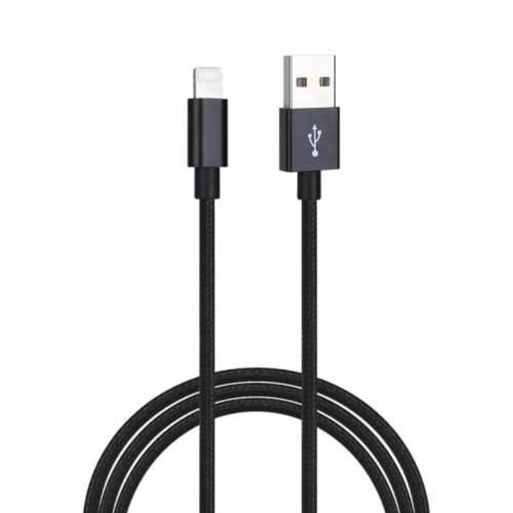 Lightning data кабел за iPhone, iPod, iPad, 3M, подсилен, черен