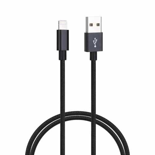 Cablu de date Lightning pentru iPhone, iPod, iPad, 2M, ranforsat, negru