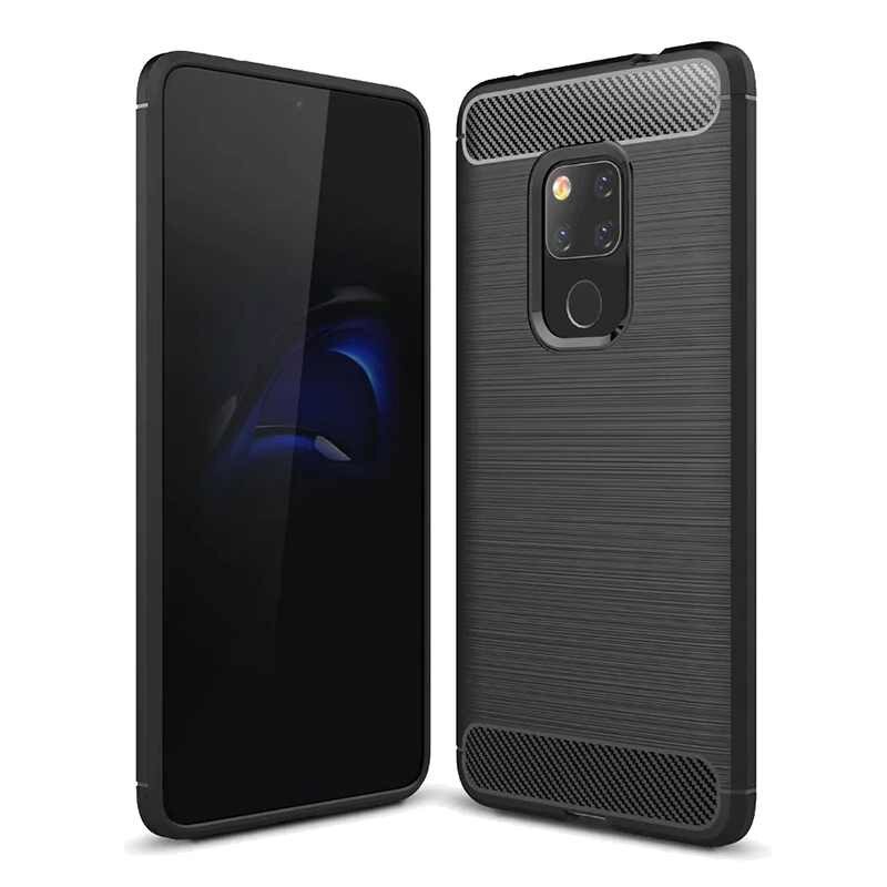Husa spate, carcasa antisoc silicon cu insertii carbon, pentru Huawei Mate 20, Negru, BBL572