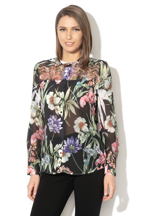 GUESS, Lágy esésű felső csipkebetétekkel, Többszínű, XS