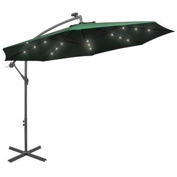 Umbrela de soare, iluminare LED, stalp metalic, vidaXL, Tesatura, 300 cm, Verde Umbrela de soare, iluminare LED, stalp metalic, vidaXL, Tesatura, 300 cm, Verde