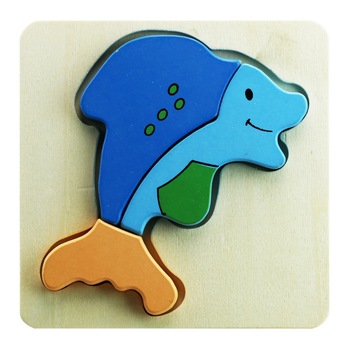 Puzzle Delfinas incastru, lemn, 3 piese + rama Puzzle Delfinas incastru, lemn, 3 piese + rama