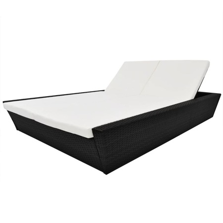 Set sezlong dublu cu saltea cu perne, vidaXL, Poliratan, Negru, 200 x 138.5 x 30 cm