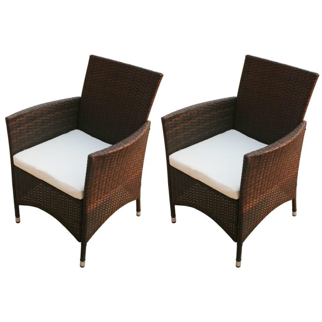 Set 2 scaune gradina/terasa/balcon, cu perne, vidaXL, Poliratan, Maro, 58 x 61 x 88 cm