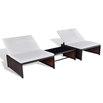 Set de 2 sezlonguri cu 2 locuri si saltele, vidaXL, Poliratan, Maro, 65 x 68 x 69 cm Set de 2 sezlonguri cu 2 locuri si saltele, vidaXL, Poliratan, Maro, 65 x 68 x 69 cm