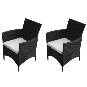 Set 2 scaune gradina/terasa/balcon, cu perne, vidaXL, Poliratan, Negru, 58 x 61 x 88 cm