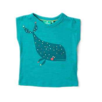 Tricou ”Balena fermecata”, bumbac organic, albastru azur, copii Tricou ”Balena fermecata”, bumbac organic, albastru azur, copii