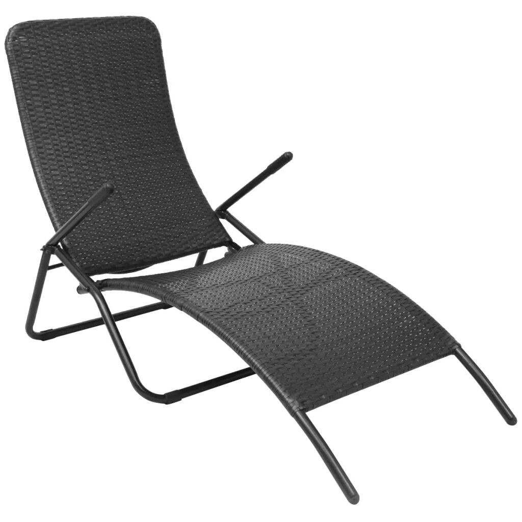 Sezlong pliabil, vidaXL, Poliratan, Negru, 61 x 147 x 95 cm