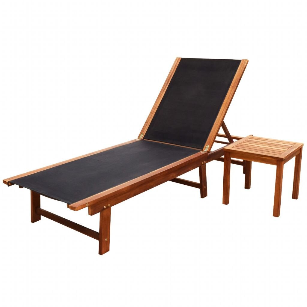 Set sezlong cu masa din lemn de acacia, vidaXL, Maro, 200 x 66 x 34 cm