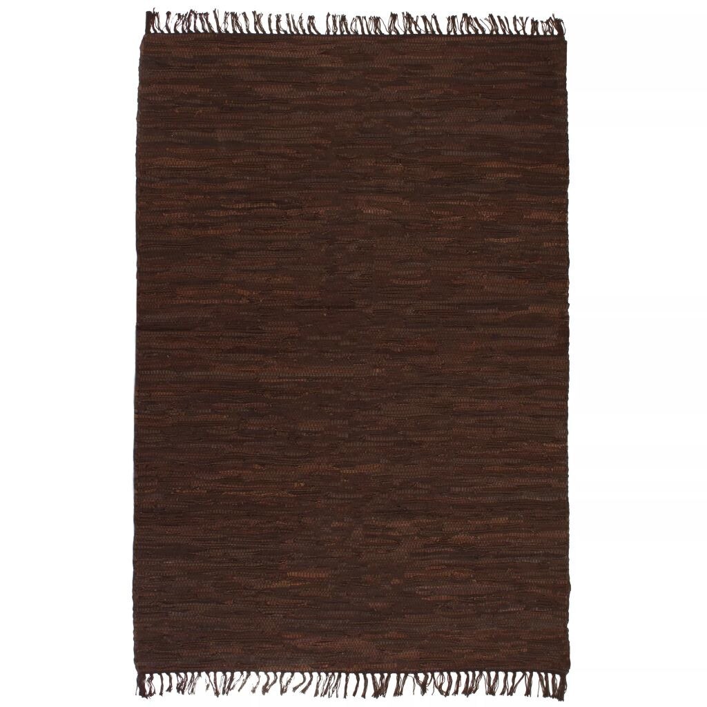 Covor Chindi, tesut manual, vidaXL, Piele, 160 x 230 cm, Maro