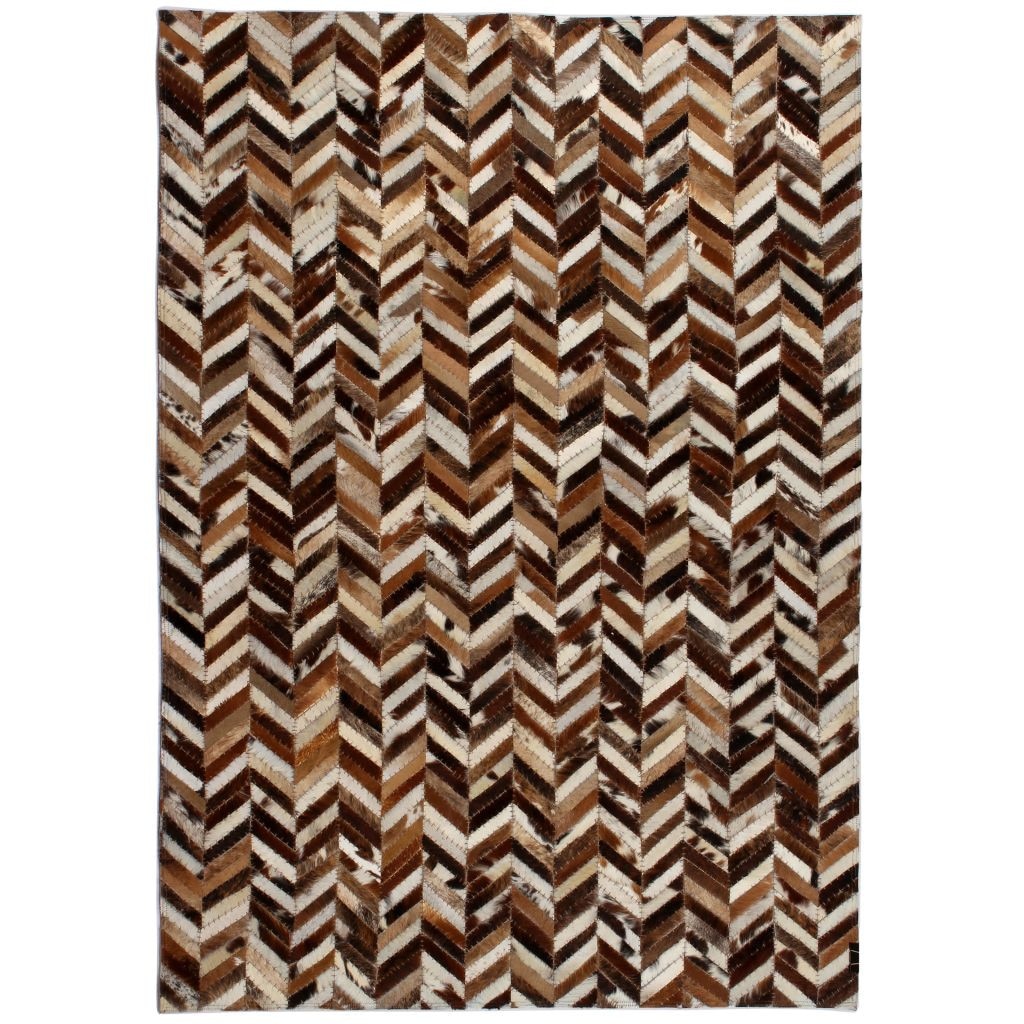 Covor din piele naturala, model zig-zag, vidaXL, Piele, 120 x 170 cm, Multicolor