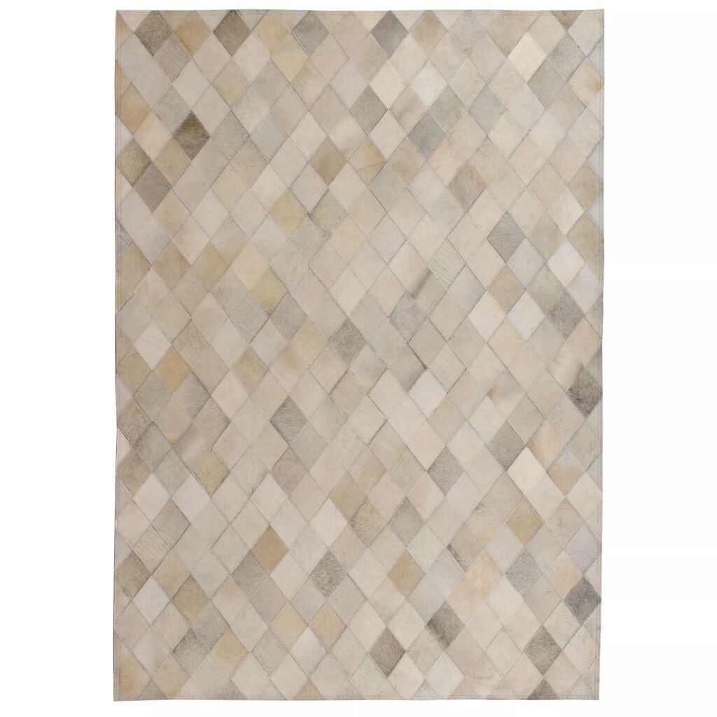 Covor petice, model romburi, vidaXL, Piele naturala, 80 x 150 cm, Gri