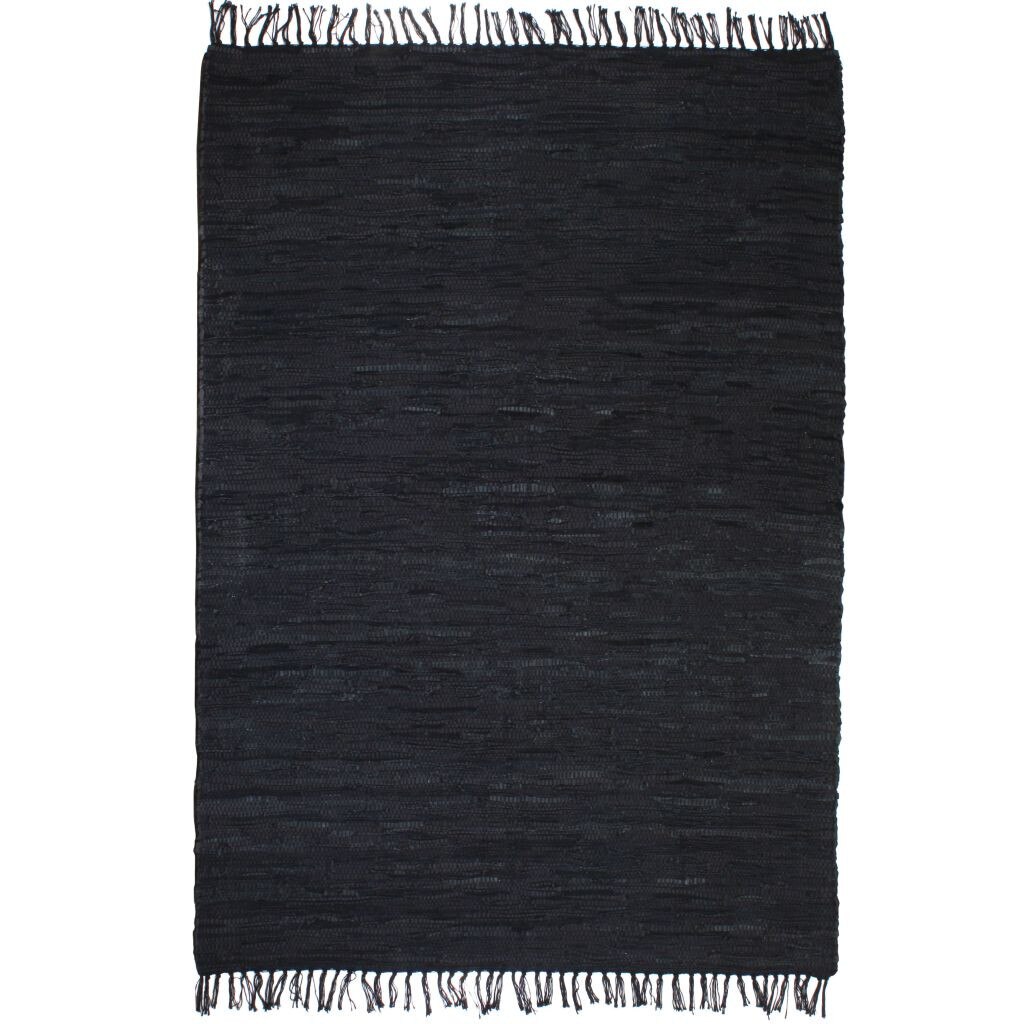 Covor Chindi, tesut manual, vidaXL, Piele, 120 x 170 cm, Negru